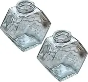 VALICLUD Ml Hexagonal Honey Pot Glass Bottle Bee Honey Jar Wooden Lid Dipper Storage