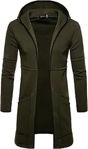 [JEShifangjiusu] Mens Long Hooded Cardigan Shawl Collar Open Front Lightweight Sweater Coat Drape Cape Overcoat With Pockets