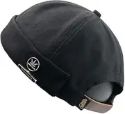 [Generic] Men Hats Docker Cap Hats Sailor Cap Worker Hat Rolled Cuff Retro Brimless Hat with Adjustable Black