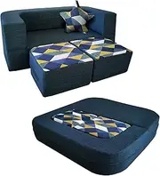 ANONER Kids Baby Couch Convertible Toddler Sofa 4pcs with Memory Foam Fold Out Kids Sofa Bed, Play Couch Chair for Children Boys and Girls, Dark Blue