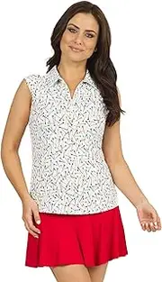 [IBKUL] Athleisure Wear Sun Protective UPF 50+ Icefil Cooling Paulina Print Sleeveless Polo – 14547 Red Multi Paulina XS, Red Multi Paulina