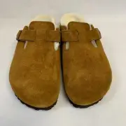 Birkenstock New with Box Boston Shearling Mink Suede Leather Narrow - SelectSize