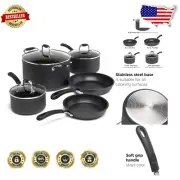 Stylish 8-Piece Cookware Set with Glass Vented Lids - Nonstick & Induction Ready