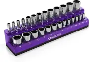 Olsa Tools Magnetic Socket Holder 1/4-inch Drive Holds 26 Sockets Metric Purple