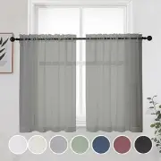 Short Sheer Curtains 36 Inches 2 Panels Set - 42"W x 36"L (Pack of 2) Grey