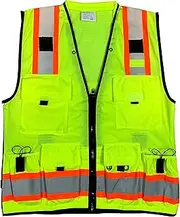 [Vero1992] (F) Safety Vest For Men's Engineer High Visibility Vest With Pockets and Zipper Tape 3M