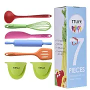 TTLIFE Silicone Kitchen Utensils Colorful 7 Pieces With Turner, Spatula, soup la