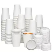 12oz Disposable Paper Coffee Cups with White Lids Hot/Cold Coffee Cup Leak-Proof
