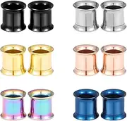 [Awinrel] 12 Pieces Multi Colors Stainless Steel Double Flare Screw Fit Ear Gauges Tunnel Plugs Expander Eyelet Stretcher Piercing Jewelry 6g-1 inch