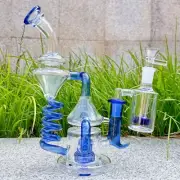 9'' Glass Coil Tornado Water Bong Recycler Bubbler Hookah w/14mm Ash Catcher
