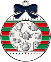 [FZMVSQH] Christmas Charms Hand Drawn Teapots and Cupsprinted Christmas Pendants Christmas Tree Charms Alloy Pendant Christmas Pendant Necklace Halloween Valentine Gift, Circular, Zinc