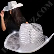 Led Hat Cowboy Party Cap SILVER Sequin Flashing Light Up Party Hat Dancer Favors