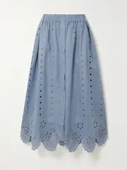 [VITA KIN] VITA KIN - Colette Scalloped Broderie Anglaise Linen Midi Skirt - Blue - small small Blue