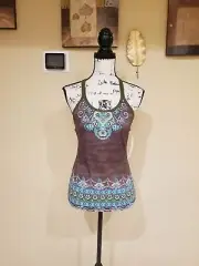 Athleta Brown floral tank top with built in bra Size S
