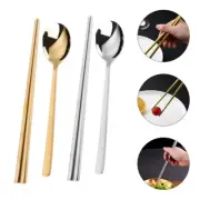 2 Sets Stainless Steel Chopstick Traditional Chopsticks Spoons and Travel Soup