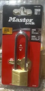 Master Lock 130DLJAU 30mm Solid Brass Padlock - Long Steel Shackle 64mm