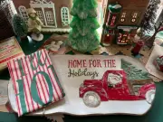 Mud Pie Christmas Home For the Holidays Hostess Tray & Tea Towel Set NWT