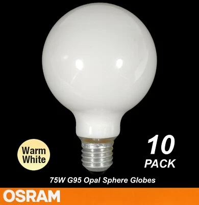 10 x 75W Incandescent G95 Sphere Light Globes Bulbs Lamps E27 Screw Dimmable