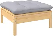 Garden Footstool with Grey Cushion, Patio Furniture, Outdoor Chairs for Patio Set & Outdoor Couch, Solid Pinewood