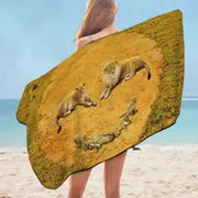 Animals Art Smiley Face Lions Microfiber Beach Towel