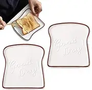 DXQCHDUO 2PCS Breakfast Plate Toast Bread Shaped,Butter Baker Plates,Ceramic Dishes Ceramic Dessert Plate,Cheese Tray,Dinner Holder Tray for Kitchen Restaurant