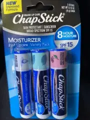New Chapstick ,Pack of 3-moisturizer 2-in-1 Lip Care-Variety Pack, 8Hour SPF 15