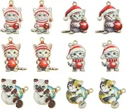 [KitBeads] 30pcs Christmas Cat Charms Mixed Styles Animal Pet Xmas Charms Printed Kitten Charms for Jewellery Making Bracelets Necklace Crafts Bulk, Resin, No Gemstone