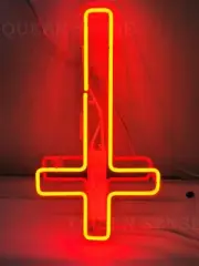 14" Upside Jesus Cross Red Acrylic Handmade Neon Sign Light Artwork Wall Decor