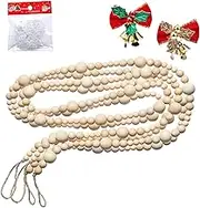2PCS 86in Christmas Wood Bead Garland, Creative Wooden Beads Garland for Christmas Valentine‘s Day Decor, Farmhouse Wall Home Rustic Country Natural Holiday Decoration Hanging Prayer Beads