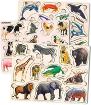 Toddler Toys Puzzles 2 3 4 Year Old – Set of 3 Wooden Montessori Baby Toys by...