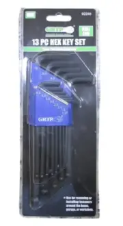 13PC Hex Key Set Drop Forged Heat Treated Rust Resistant Steel Ball End 92250
