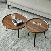 Modern Living Room Coffe Table Round Nesting Coffee Table,Wood Nesting Table,Modern Accent Side End Table,Living Room Sofa Table Set of 2,Metal Legs Easy Assembly,for Living Room (Color : Brown, Siz