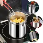 Tempura Fryer Pan with Strainer Stainless Steel Deep Fryer Pot Milk Warmer Pot A