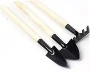 Sosoport 3Pcs Mini Gardening Tools Black Wooden Handle Shovel Rake Spade for Lightweight Compact Gardening Tool Set for Planting and Weeding