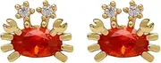 [Caiyao] Dainty Crab Lobster Stud Earrings Red Cubic Zirconia 18K Gold Plated Tiny Cute Ocean Animals Earrings for Women Girls