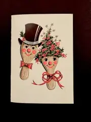 1 VTG Glittered Xmas Greeting Card “Mr Donald” Man In Top Hat With Holy Hat Wife