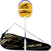 HUNDRED Powertek 1000 PRO Graphite Strung Badminton Racket with Full Racket Cover (White/Blue)