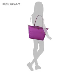 【LONGCHAMP】LONGCHAMP COLLECTION刺繡LOGO尼龍摺疊款長把拉鍊肩背包(大/紫x黃)