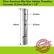 Silver Aluminum Bike Stem Adapter Threadless Converter 22.2mm Quill to 1 1/8"