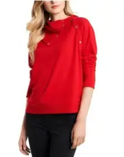 Vince Camuto Womens XXL Foldover Neck Long Sleeve Sweater Ultra Red Snap Front