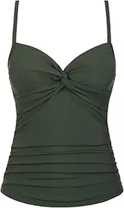 [Mycoco] V Neck Tankini Tops for Women Swimwear Tummy Control Swim Tops Ruched Padded Bathing Suit Tops