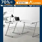 Computer Desk L-Shape with Keyboard Tray Shelf White Home Office Furniture 17-WH
