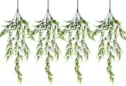 Bacucine 4Pcs Artificial Hanging Plants Faux Hanging Wall Plants with Camellia Flowers Fake Hanging Vine for Home Wedding Garden Decor (White)