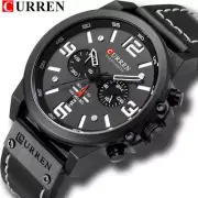 Curren Men's Quartz Watch Leather Wristwatch Chronograph Waterproof Analog Watch