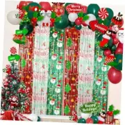98pcs Christmas Decorations Set, Merry Christmas Foil Fringe Tinsel Curtains