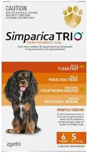 Simparica Trio for Small Dogs 5.1-10kg Orange 6 Chews + 1 Free