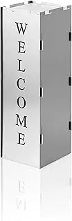 AMARE Home Decorative Column in Plug-in System - House Entrance Garden Lantern and Pedestal in "Welcome" Design, Sheet Steel, 18 x 18 x 50 cm, Made in Germany