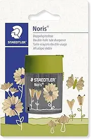 STAEDTLER 512 Double Sharpener with Two Pointed Holes for Different Pen Formats, Blister Card with 1 Double Sharpener Noris Round, Flower Design, 512 004BK