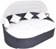 VRAXO Outdoor Lounge Bed with Canopy Poly Rattan Black -49.55KG,41832