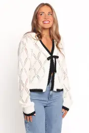 [PUP15] Lainy Bow Tie Font Cardigan - Cream XS White